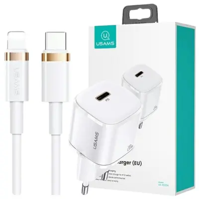 USAMS OMREŽNI POLNILEC 1X USB-C PD 20W ZA LIGHTNING KABEL BEL