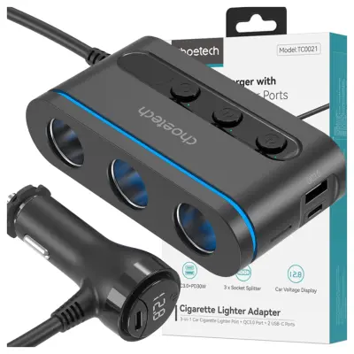 CHOETECH TC0021 AVTOPOLNILEC 2X USB-C 1X USB-A ZA TELEFON QC PD