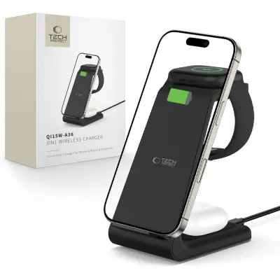 TECH-PROTECT INDUKTIVNI POLNILEC 3V1 QI 15W ZA APPLE BLACK IPHONE