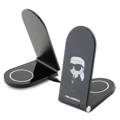 ŁADOWARKA KARL LAGERFELD IKONIK MAGSAFE INDUKCYJNA 15W SKŁADANA 2W1 - CZARNA