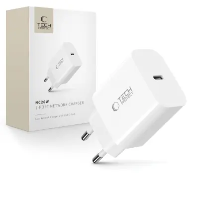 TECH-PROTECT NC20W 1-PORTNI MREŽNI POLNILEC PD20W ZA TELEFON, BEL