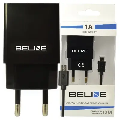 BELINE OMREŽNI POLNILEC 1XUSB MICROUSB 1A ZA TELEFONE ČRN