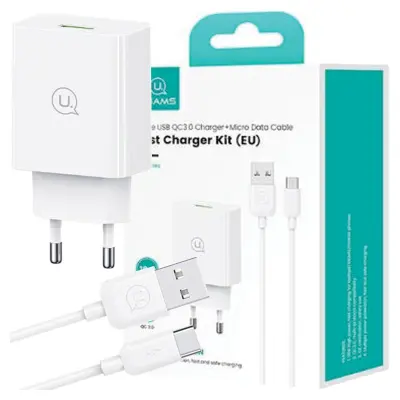 USAMS 18W POLNILEC + USB-C USB-A KABEL 1M HITRO POLNJENJE BEL
