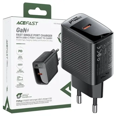 MREŽNI POLNILEC ACEFAST A102 GAN USB-C PD 30W ZA TELEFONE ČRN