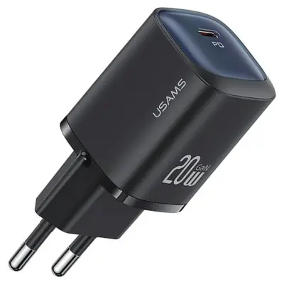 USAMS 20W USB-C HITRI POLNILEC ZA TELEFONE, ČRN