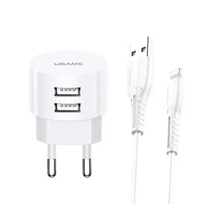 USAMS OMREŽNI POLNILEC 2XUSB T20 2.1A ZA IPHONE ZA LIGHTNING WHITE