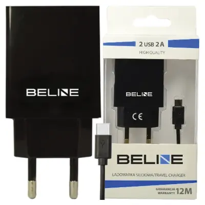 BELINE OMREŽNI POLNILEC 2XUSB + USB-C 2A ZA TELEFON ČRNO ČRN