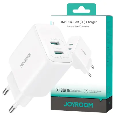 JOYROOM JR-TCF12 OMREŽNI POLNILEC 2X USB-C 20W PD QC 3.0 BEL