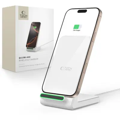 TECH-PROTECT QI15W-A40 BREZŽIČNI POLNILEC ZA TELEFONE, BEL