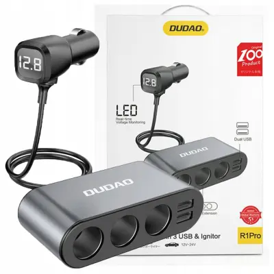DUDAO AVTOPOLNILEC 2XUSB 3X VTIČNICA ZA VŽIGALNIK ČRN