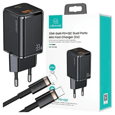 USAMS OMREŽNI POLNILEC 1XUSB-C 1XUSB PD 33W QC3.0 ZA LIGHTNING