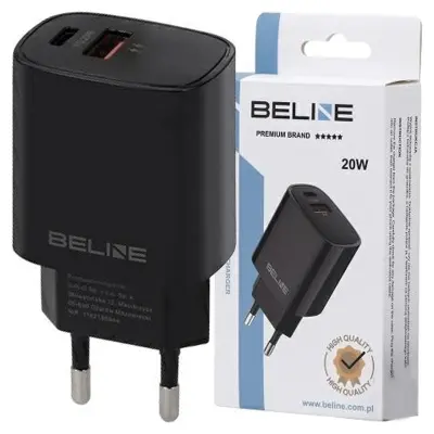 BELINE OMREŽNI POLNILEC 1X USB-C 1X USB 20W PD 3.0 QC 3.0 ČRN