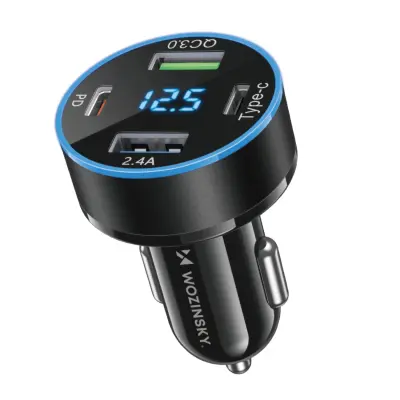 WOZINSKY AVTOPOLNILEC 50W 2XUSB-C 2XUSB-A ZA AVTO ČRN
