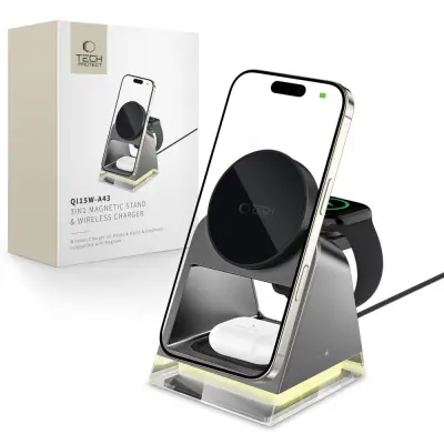 TECH-PROTECT QI INDUKCIJSKI POLNILEC 15W 3V1 MAGNETNI ZA MAGSAFE IPHONE