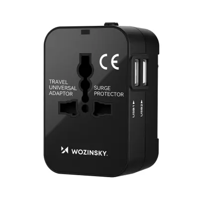 WOZINSKY TRAVEL ADAPTER 24W ZA EU/US/AUS/UK 2X USB-A ČRN