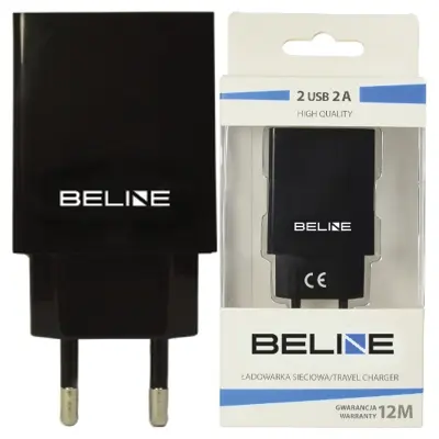 BELINE 2XUSB 2A MREŽNI POLNILEC ČRNO ČRN ZA TELEFONE