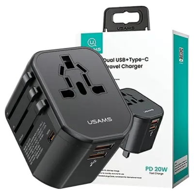 OMREŽNI ADAPTER USAMS. 2XUSB 1XUSB-C T59 20W 4V1 ZA ZDA/AU/EU/UK ČRNA