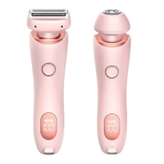 Električni brivnik 2 v 1 za ženske, neboleč epilator za ženske z nadomestnimi glavami, prirezovalnik sramnih dlak, mokro in suho (roza)