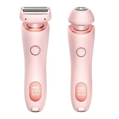 Električni brivnik 2 v 1 za ženske, neboleč epilator za ženske z nadomestnimi glavami, prirezovalnik sramnih dlak, mokro in suho (roza)