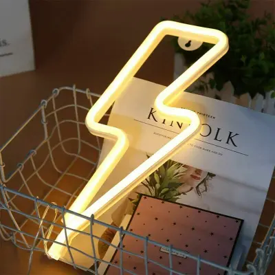 Neonska luč, LED znak, nočna luč Lightning Bolt, okraski, luč na USB/baterijo s toplo belo neonsko svetlobo