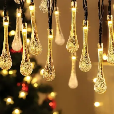 Solarne božične lučke na prostem, lučke na vrvici, topla bela, 30LED, 6,5 M, nepremočljive, luči na vrvici s kapljami vode