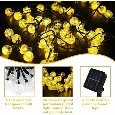 Solarne nanizanke Zunanje 12M 100 LED toplo bele nanizane luči z 8 načini in vodoodporno okrasno svetilko IP65, idealno za vrt, božično drevo