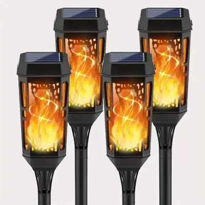 Zunanje sončne plamenske luči, 4 paketi 12LED solarnih bakel, nepremočljive, sončne vrtne luči s plesočim plamenom, sončne utripajoče plamenske luči