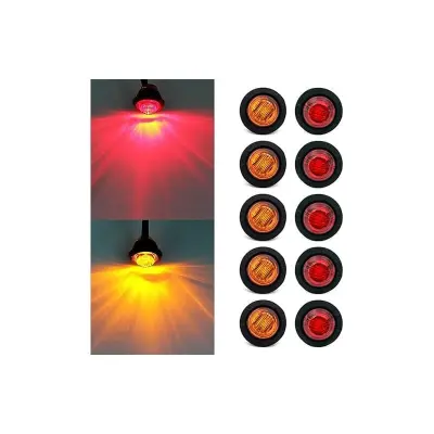 8 KOSOV 3/4" 12V LED okrogla stranska luč za tovornjak, avto, avtobus, prikolico, počitniško prikolico, čoln, zavorno luč (rumena + rdeča)