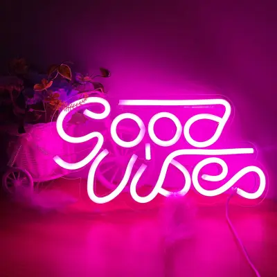 Blue Positive Waves Neon Sign, USB Wall Led Neon Signs, Decor for Kids Room, Bar, Shop