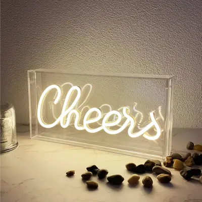 Cheers neonski napis za stensko in mizno dekoracijo, umetniška 3D neonska luč z USB napajanjem, topla bela barva, 30 x 15 x 4,9 cm