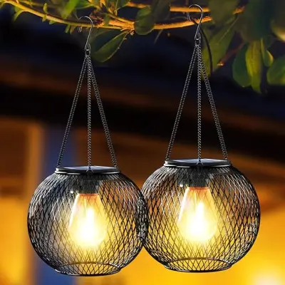 Solarna svetilka Zunanji vrt, zunanje sončne luči Kovinska IP65 vodoodporna toplo bela LED svetilka Viseča svetilka za noč čarovnic, božič-2 paket