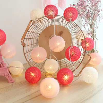 Lučke iz bombažne kroglice, notranja božična dekoracija, 3M 20 LED globus luči, deklica, princesa, fant, dojenček, na baterije (4 cm roza)