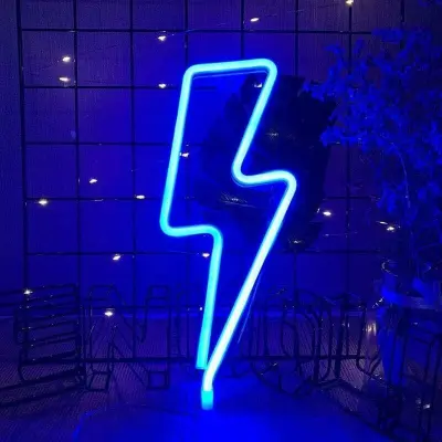 Neonska bliskavica Neonska LED lučka v obliki stenskega dekorja za rojstni dan, poročna zabava, božična razsvetljava, dnevna soba (modra)