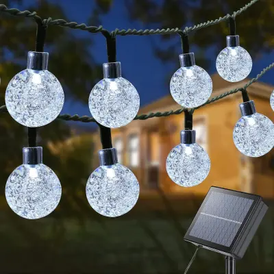 Zunanje sončne luči, 22M 200 LED luči s kristalno kroglo, 8 načinov, nepremočljive kroglične luči za vrt, teraso, balkon, zabavo, poroko