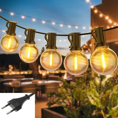 Zunanje luči na nizu, 15 m G40 LED luči na nizu, 25+1 rezervnih žarnic, nepremočljive zunanje luči na nizu