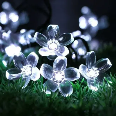 Solarne cvetlične nizaste luči Zunanje pravljične luči, nepremočljive sončne pravljične luči 7M 50LED Sakura Flower Breskev (bela)