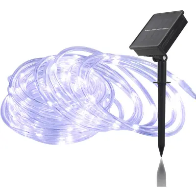 Solarni LED trak za zunanjo vodotesno 100 LED 8 načinov, trak iz bakrene žice, sončne nizaste luči za vrt (bele)