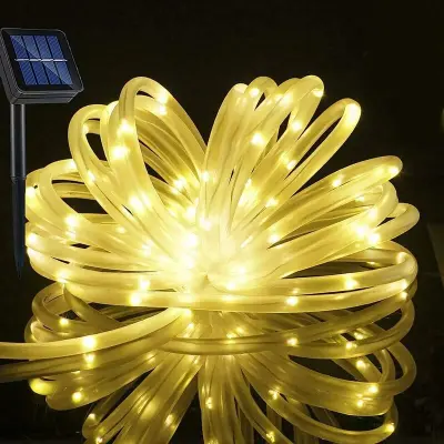 7M solarne nizaste luči, 50 LED PVC cevi, IP65 vodotesne, za zabavo, novo leto, božič (toplo bela)