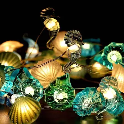 Shell String Lights, LED String Luči za notranje prostore, na baterije, USB napajanje, zunanje, z daljinskim upravljalnikom, za kopalnico