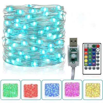 Pisane pravljične luči, 10 m 100 LED USB 16 večbarvnih spreminjajočih se notranjih luči Srebrne pravljične nanizane luči Daljinski upravljal