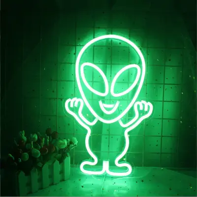 LED Neon Alien Design Neonska nočna lučka Zabavna stenska dekoracija USB, zelena