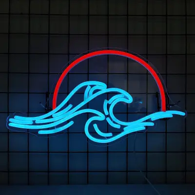 Neonski napisi Sunset Wave za stensko dekoracijo - LED napis za spalnico z možnostjo zatemnitve za poroke, napajanje prek USB-ja (8,8 x 16 palcev)