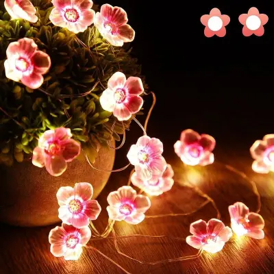 paketa 40 LED roza češnjevih cvetov, luči na baterije, pravljične luči za božič, dekliška soba, spalnica, notranja