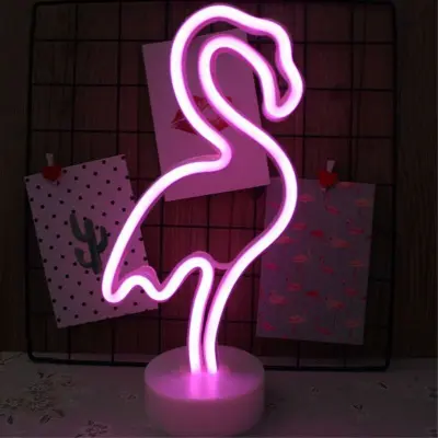 Neonski znak Flamingo, nočna LED lučka na baterije, popolno darilo za rojstni dan, dekoracija (flamingi)