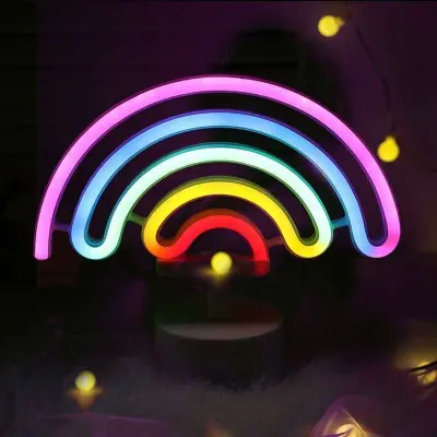 Mavrična neonska LED nočna lučka s podnožjem, napajanjem iz baterije ali USB, dekoracija za božič, rojstnodnevno zabavo, dnevno sobo, spalnico