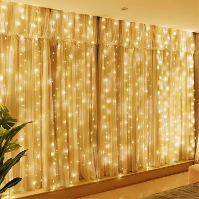 200LED luči za zavese toplo bele luči za zavese 3 m × 2 m 8 načinov osvetlitve USB daljinski upravljalnik niz luči s časovnikom za božič, poroko