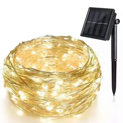100LED sončne luči iz bakrene žice, vodoodporne zunanje pravljične luči, božična vrtna dekoracija, topla bela svetloba