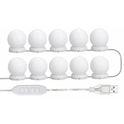 LED komplet osvetlitve ogledala, z 10 nastavljivimi žarnicami, 10 nastavitvami svetlosti in 3 načini osvetlitve, napajanje preko USB-ja, bel
