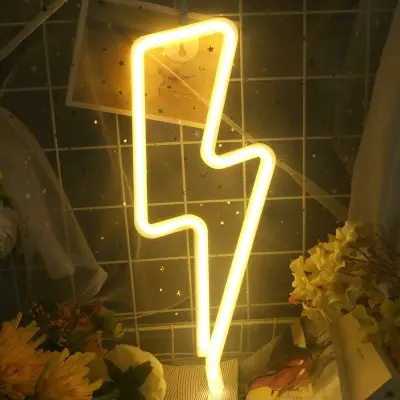 Neonske stenske luči - napaja se iz USB ali baterije, neonske luči v obliki strele, neonska LED svetilka za božično zabavo(toplo bela)