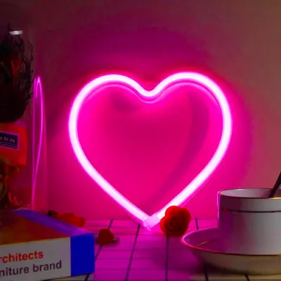 Neonski napis Pink Heart, LED lučka na baterije ali USB, namizna in stenska dekorativna svetilka za dekliško spalnico, študentski dom,